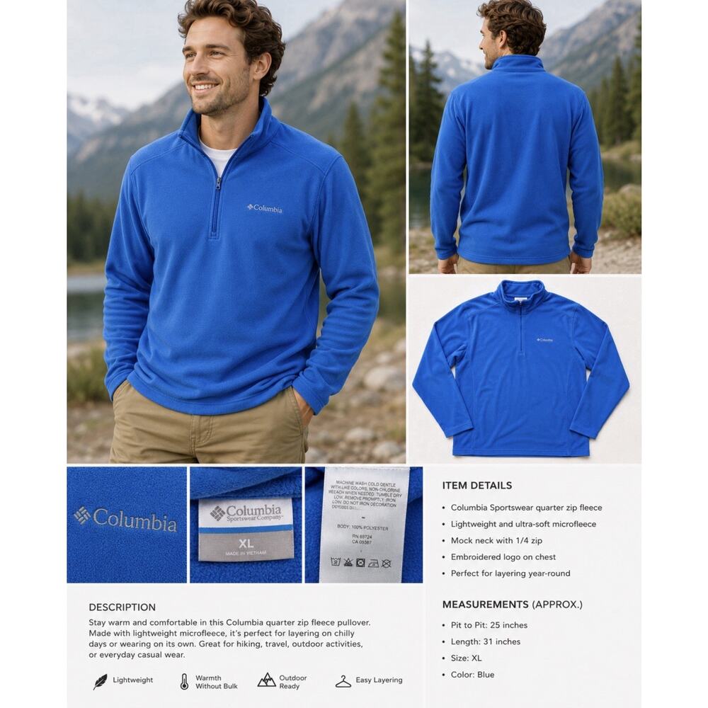 Columbia Sportswear Men’s XL Blue Quarter Zip Fleece Pullover Jacket Lightweight